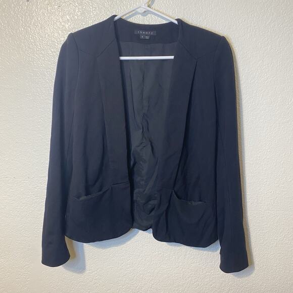 Theory Womens Black Open Front Casual Blazer Jacket Lined Size 4 Classic - Picture 2 of 7